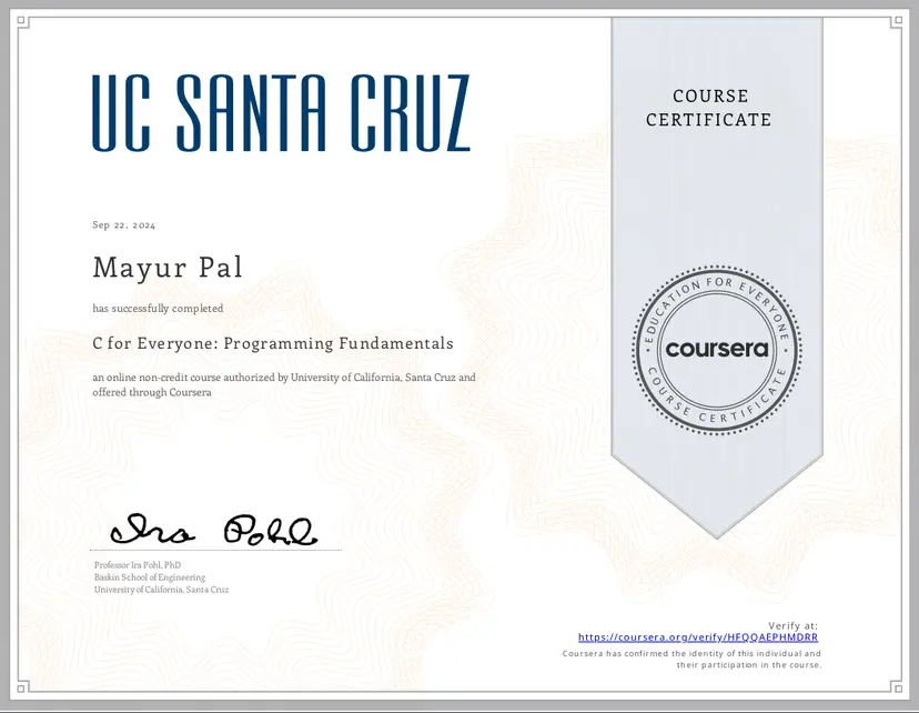 Certificate for C for Everyone: Programming Fundamentals